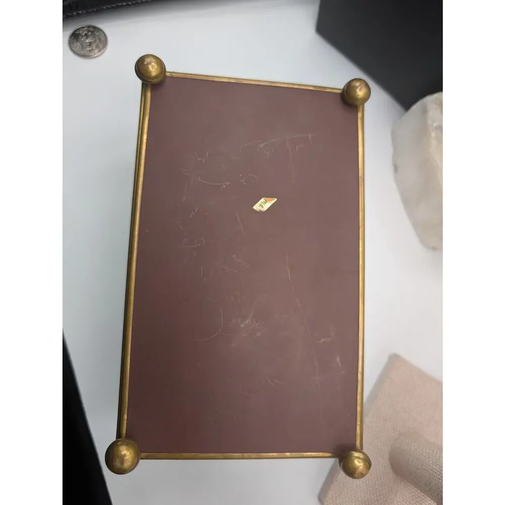 Vintage Brass & Etched Frosted Glass Display Box Trinket Jewelry Casket Vanity